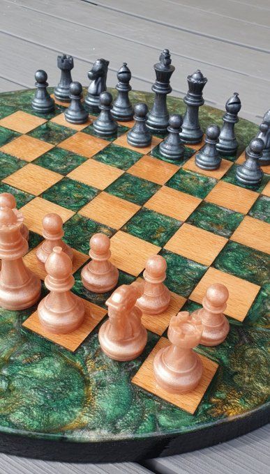 Jeu d'échecs bois et résine rond