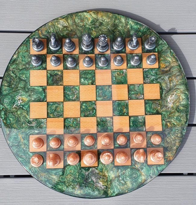 Jeu d'échecs bois et résine rond