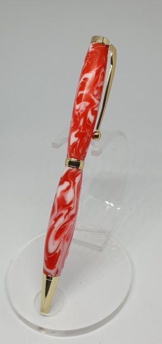 Stylo résine rouge blanc