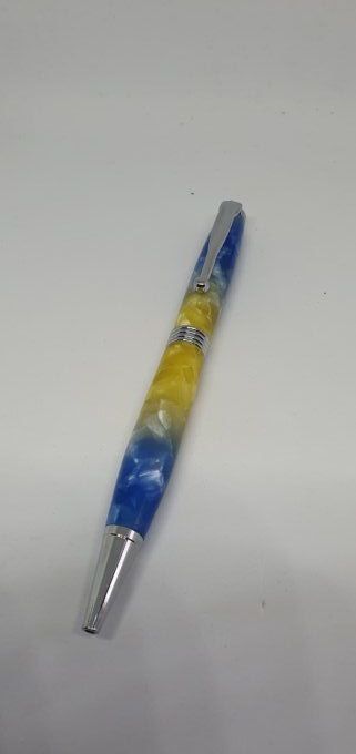 Stylo bille psychédélique jaune bleu